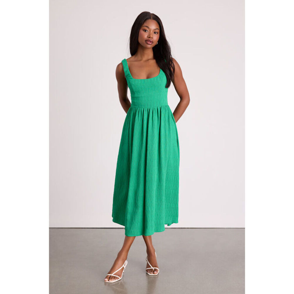 Lulus Alianna Green Textured Scoop Back Midi Dress - Size XL